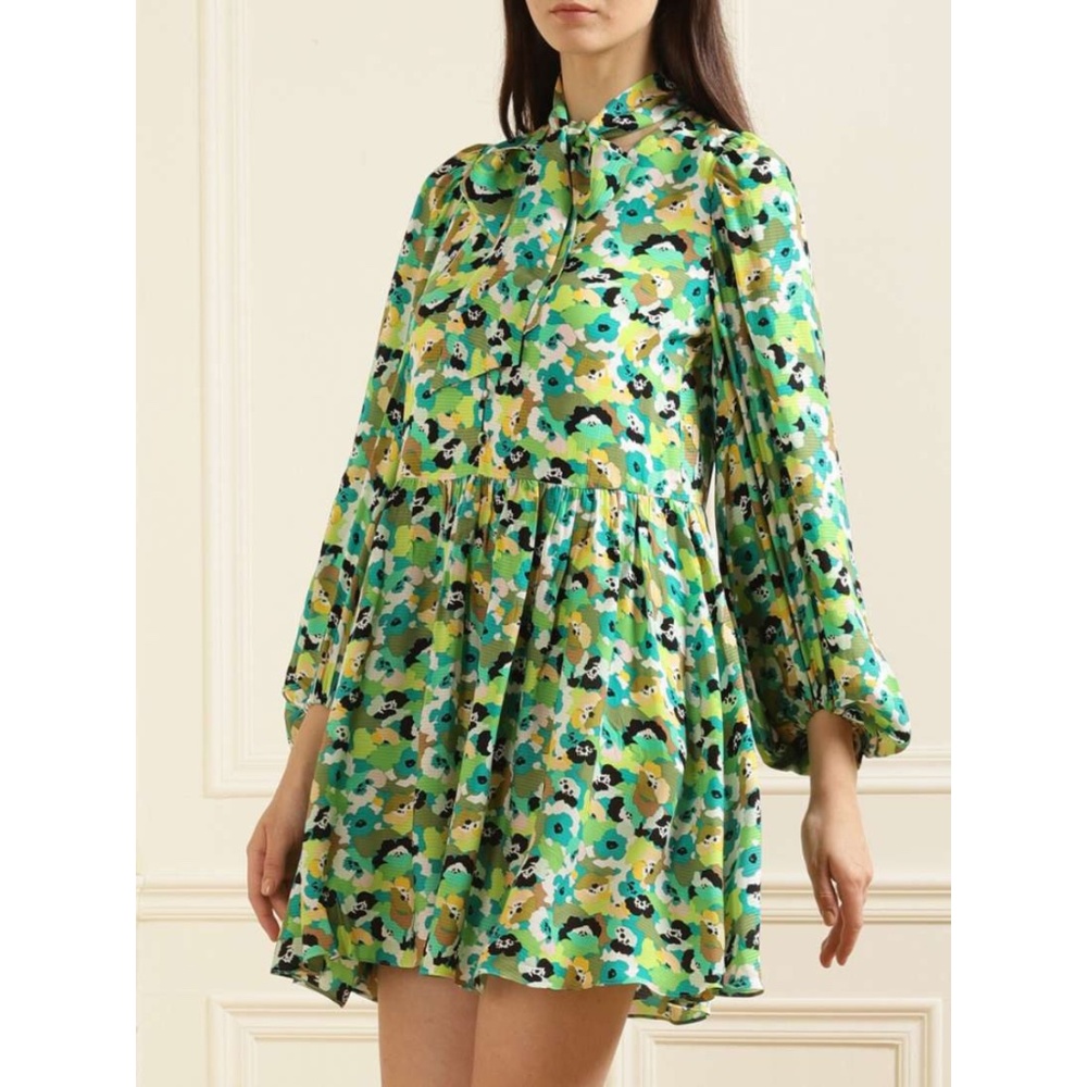 NWT Ted Baker IIva Full Skirted Mini Dress Bright Green Floral Size 3 US 8/10